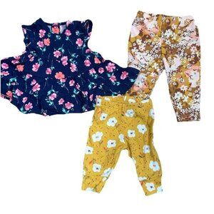 Carter's 3-6 month Baby Girl Dress Pants Legging Lot 3 floral Dainty Bodysuit